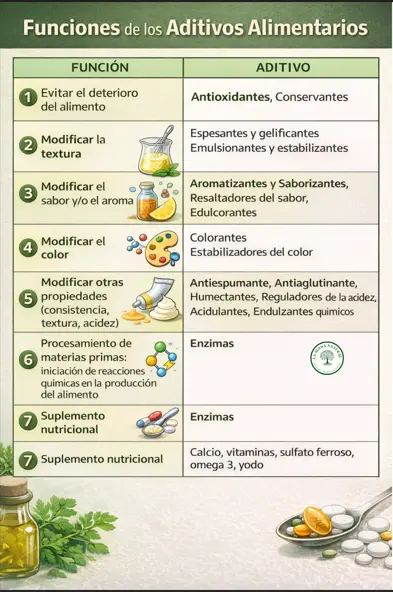 Funciones de los aditivos alimentarios