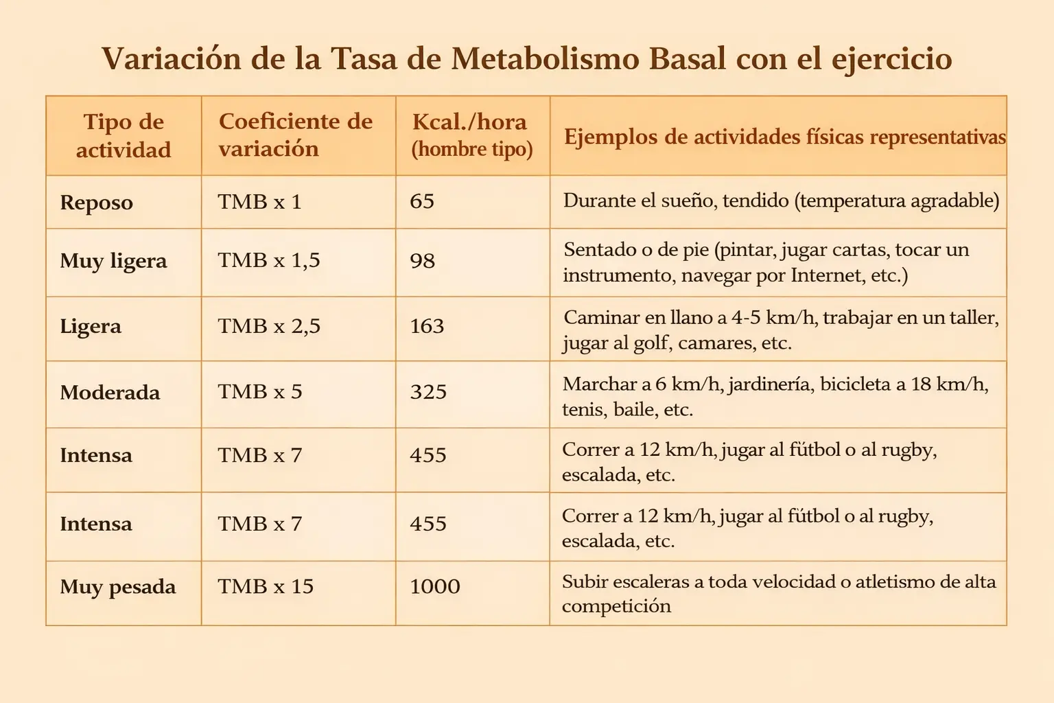 tabla de la tasa del metabolismo basal