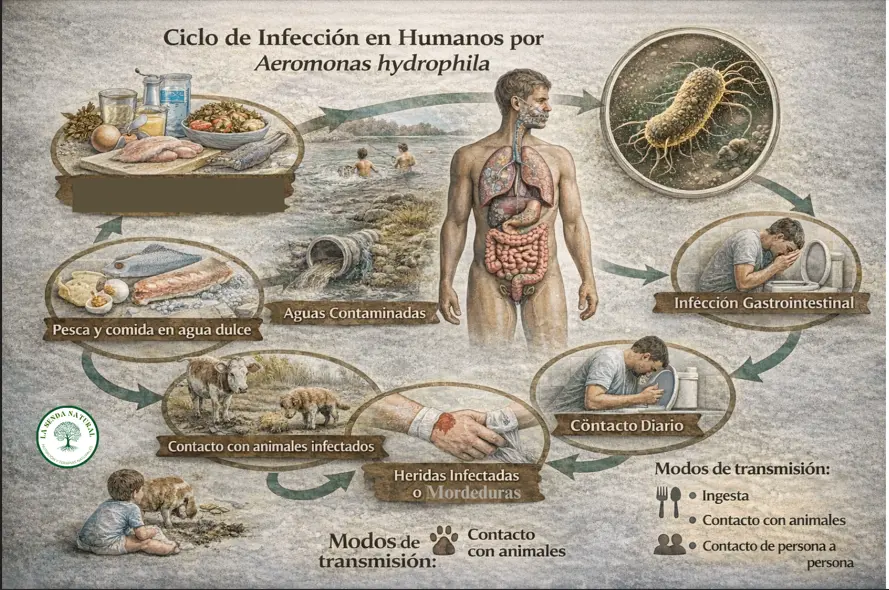 Ciclo de infección por Aeromonas