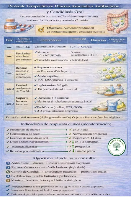 Infografía médica de la diarrea asociada a antibióticos