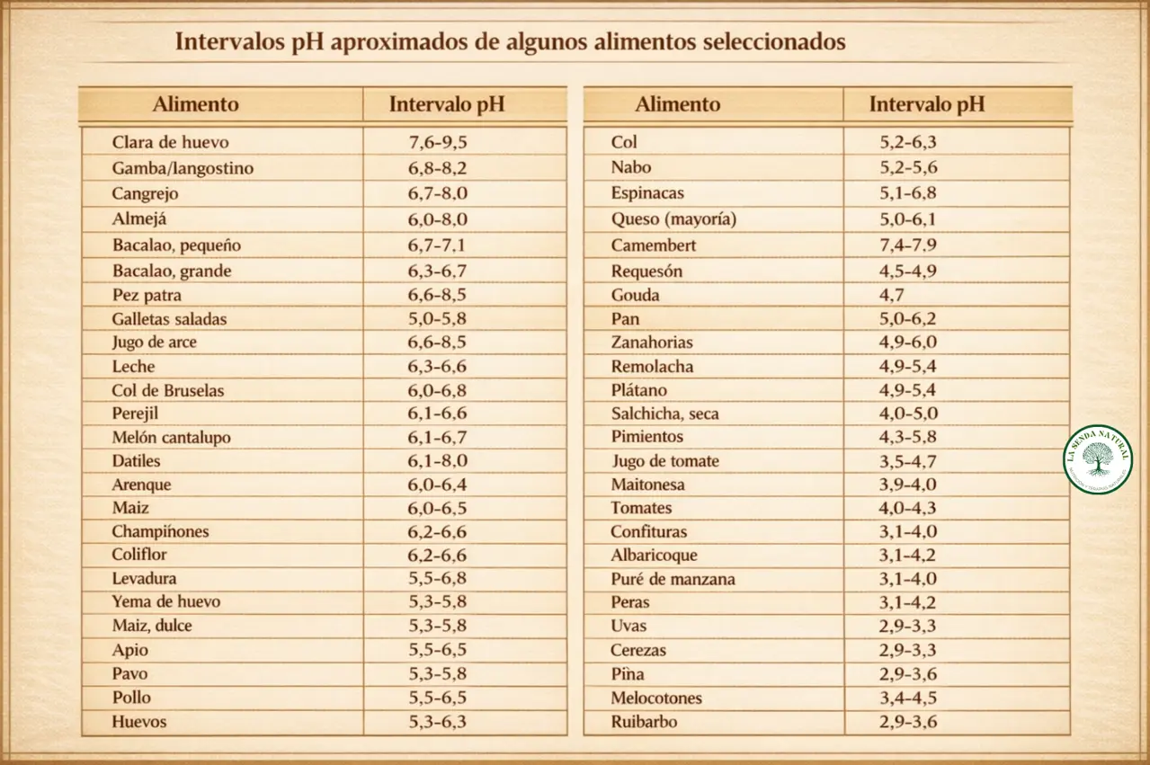 Intervalos del pH en alimentos