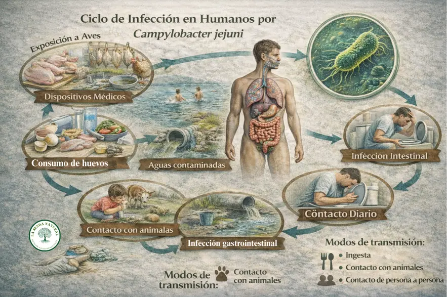 ciclo de la infección por Campylobacter jejuni