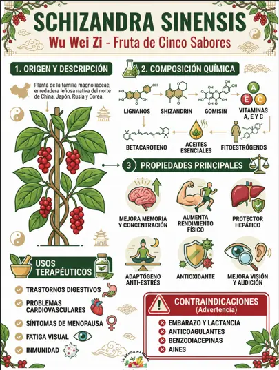 Infografía médica de la Schizandra sinensis